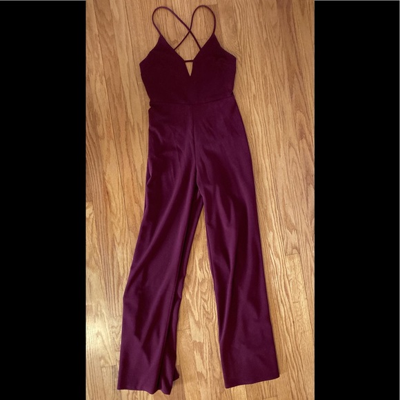 Express Pants - Burgundy Strappy Jumpsuit